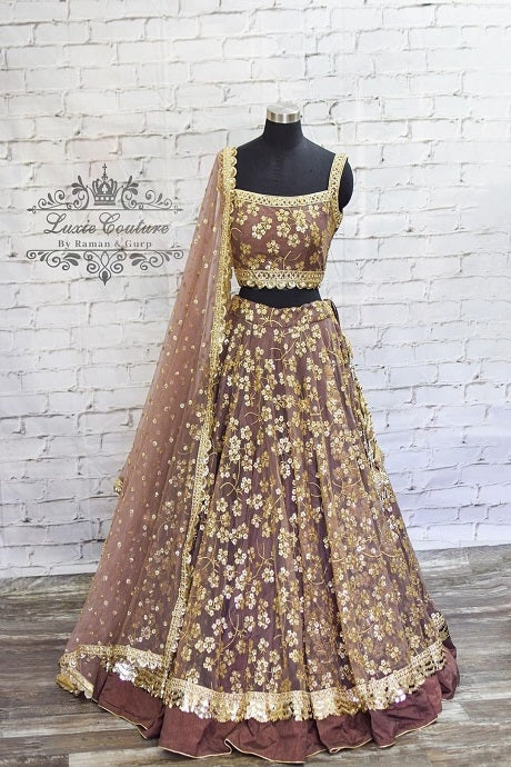 Coffee Satin Silk Designer Wedding Lehenga Choli | Designer lehenga choli,  Party wear lehenga, Kids designer dresses