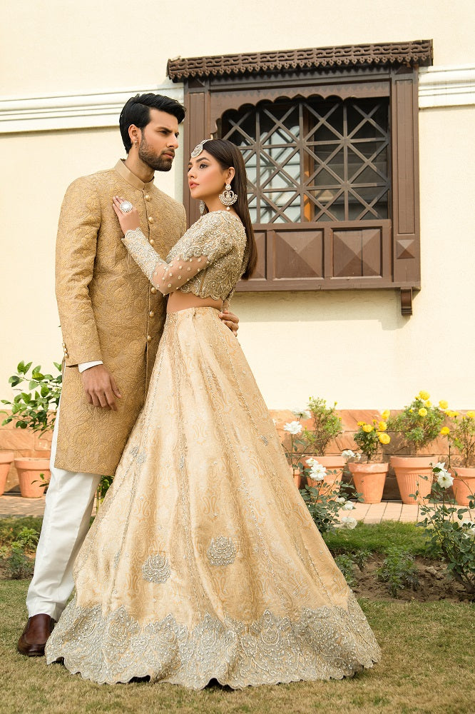 Match made in heaven, dressed to impress! This customized red bridal lehenga  and matching groom sherwani are the perfect combination of e... | Instagram