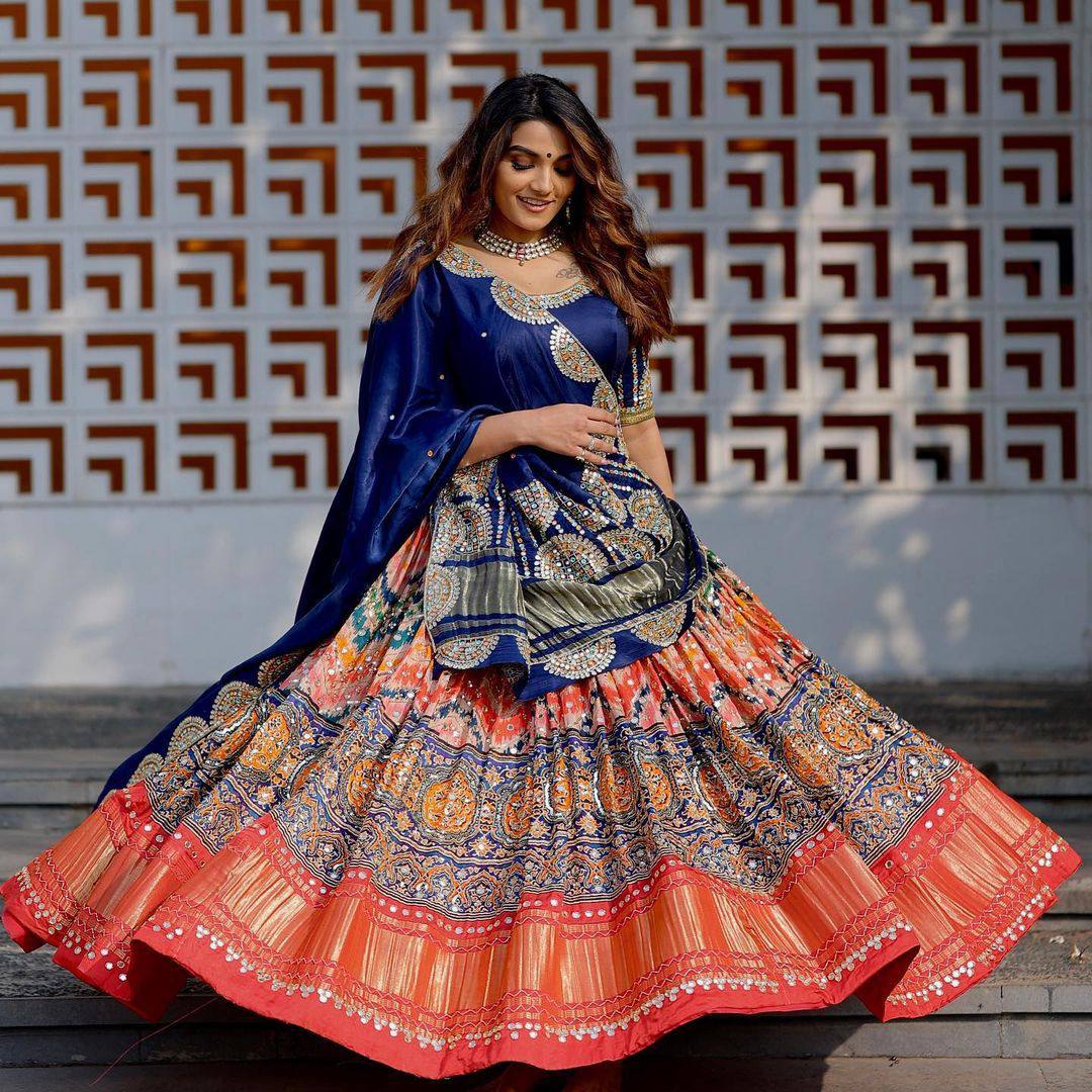 Buy Blue Chanderi Embellished Dori V Neck Bridal Lehenga Set For Women by  Jigar Mali Online at Aza F… | Yellow lehenga, Traditional indian outfits, Raw  silk lehenga