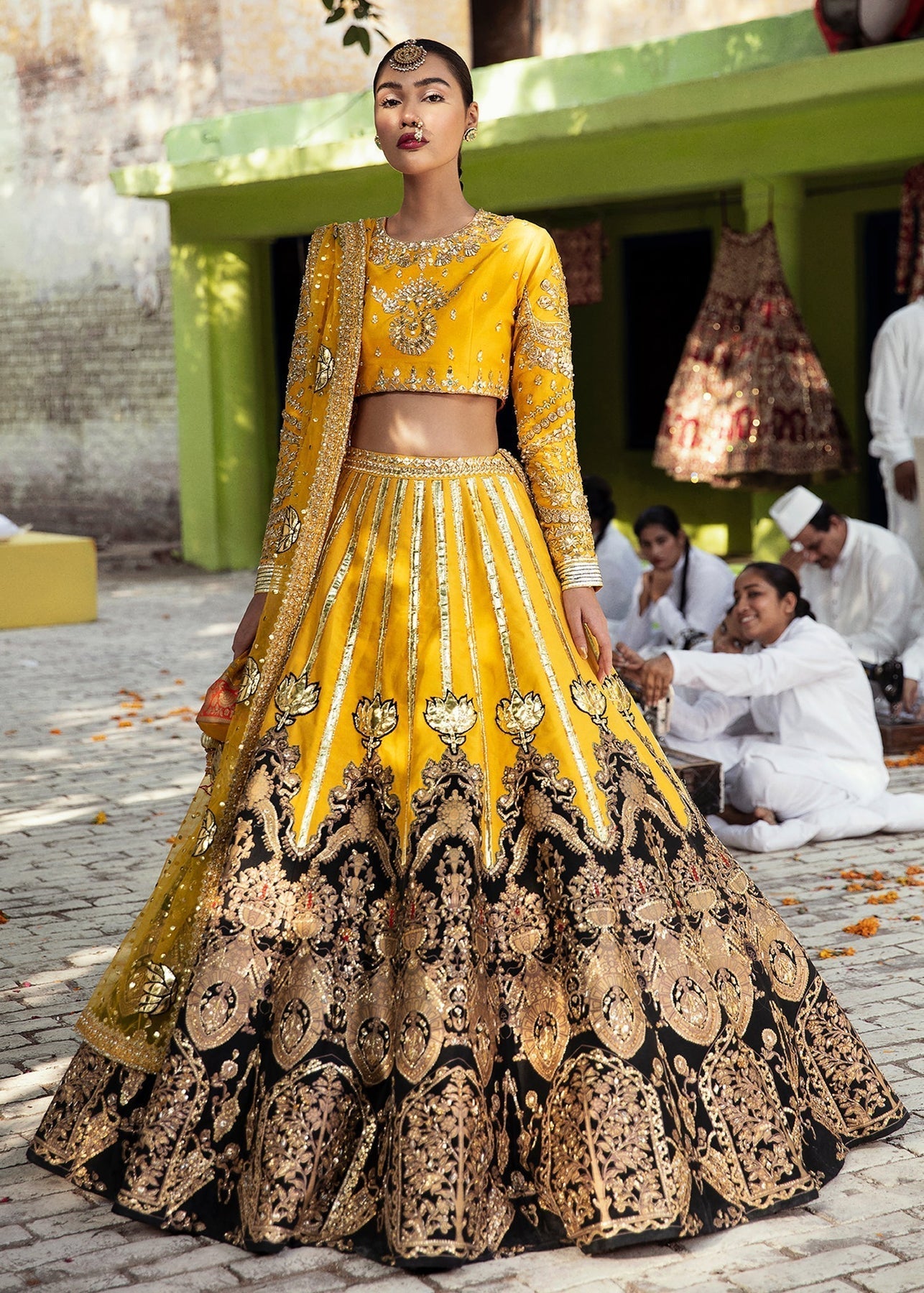 Yellow Colourful Mirror Embroidered Lehenga Set | Aprita Mehta – KYNAH
