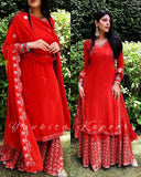Women Red Colored Embroidered Kurti With Sarara Set