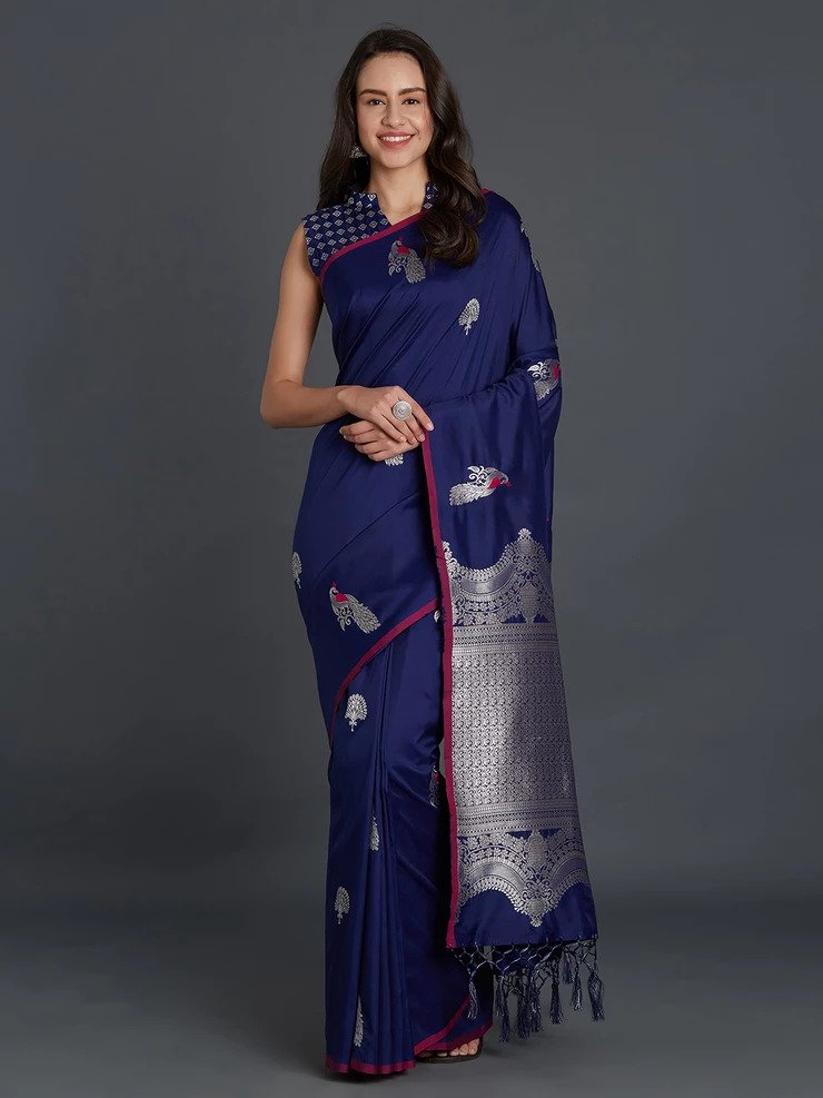 Net Blue Half N Half Saree -