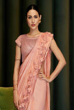 Peach  Colored Traditional Silk Saree With Blouse For Women