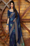 Designer Flamboyant Blue  Soft Banarasi Silk Saree With Smart Blouse Piece