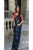 Cantaloupe Blue Colored Chanderi Banarasi Saree