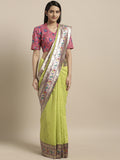 Green Colored Banarasi Silk Saree With Blouse