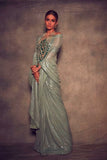 Fancy Lycra Imported Party Wear Saree In Grey Color With Embroidery WorK