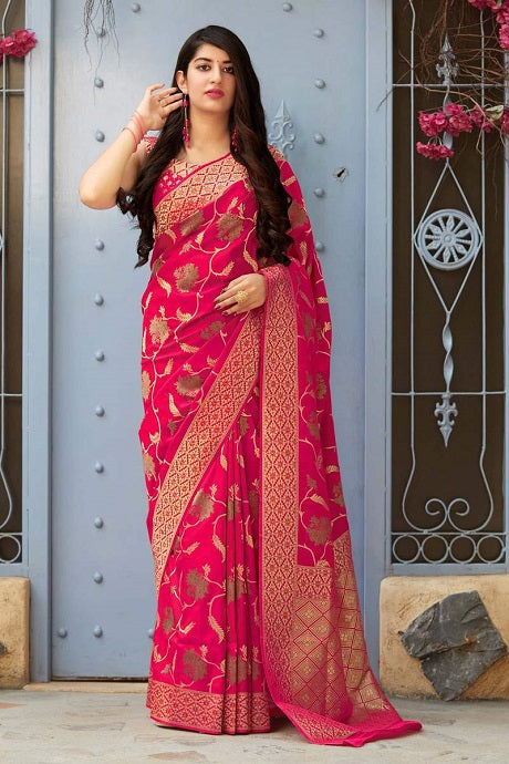 Stunning Sea Blue Silk Saree with Magenta Pink PATOLA Printed Blouse |SARV155092