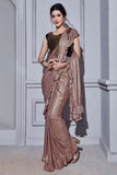 Fancy Important Fabrics Functional Wear Ruffle Saree in Brown Color