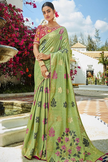 Bottle Green Pure Banarasi Khaddi Georgette Saree - Aura Benaras