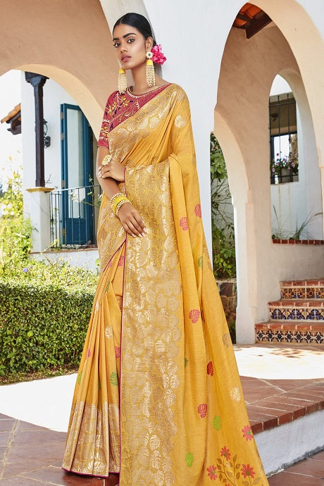 Yellow Color Tussar Silk Saree With Uunique Slub Weaving Pattern Catalog