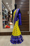 Artistic Yellow And Blue  Color Designer Silk Saree Online Collection