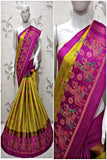 Appealing Yellow And Pink  Color Linen Designer Digital Print Saree