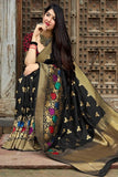 Black  And Gold Silk Saree With Silk Blouse Design