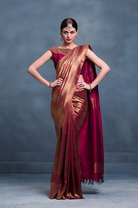 Maroon Colour Art Silk Jacquard Border Saree With Unstitched Running B –  BEST SAREE