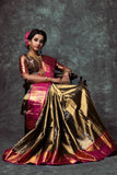 Exclusive Golden And Red Color Designer Silk Saree With Designer Blouse