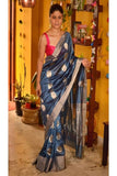 Fashionable Gray Color Designer Silk Saree For Reception