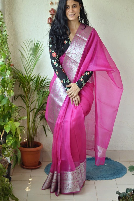 Pink-Multicolor Patola Silk Designer Saree – TrendOye