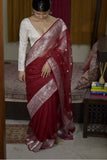 Beautiful Dark Maroon & Golden Jacquard Work Silk Designer Sarees