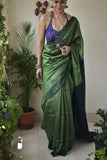 C-Green Silk Saree Archaic Traditional Kanchi Soft Silk Sari With Attached Blouse