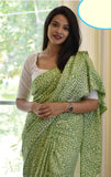 Digital Print Poly Cotton Light Green Saree Design 1