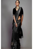 Amazing Black  Colored Fancy Thread Siquance Work Partywear Saree