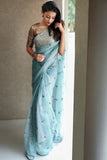 Artistic Sky Blue Color Designer Silk georgette saree