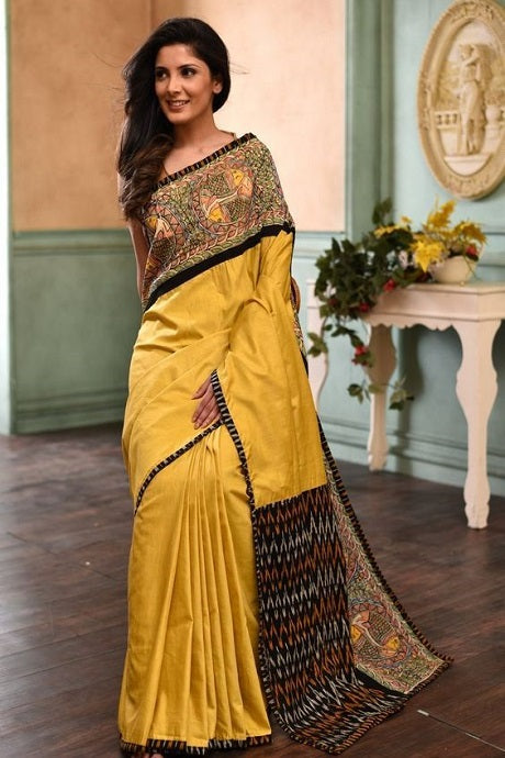 Yellow Color Designer Saree With Intricate Jamawar Silk Zari work – TrendOye