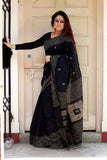 Imposing Black  Color Designer Silk Saree With paithani blouse design