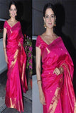 Buy Congenial Hot Pink Satin Silk Designer Saree