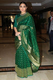 Parrot Green and Golden Border Tissue Linen Saree