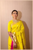 Yellow Colored  Tissue Linen Saree Handwoven