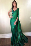 Green Linen Embroidery Saree With Beautiful Butta Work