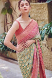 Green Lotus Design Handwoven Cotton Saree