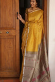 Exceptional Yellow Banarasi Cotton Silk Saree