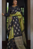 Energetic Balck And Green Soft Banarasi Silk Saree With Rich Pallu