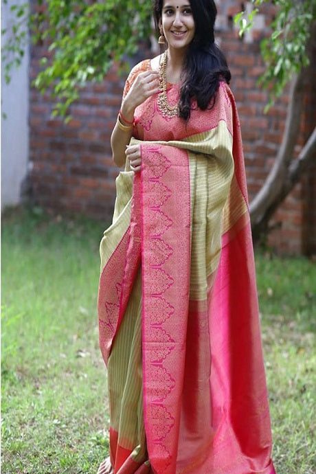 Yellow Gadwal Silk Saree