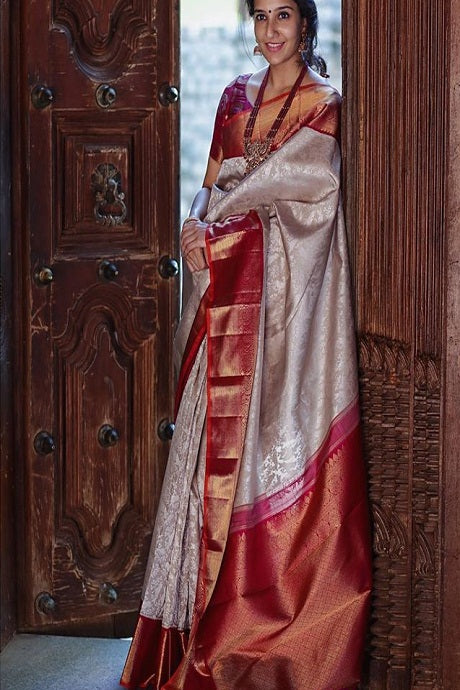 White Red Kanchivaram Saree – RawaazFashion