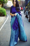 Exclusive Gadwal Silk Saree in Royal Blue and Sea Green