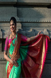 Delightful Orange And Green Color Soft Silk Saree