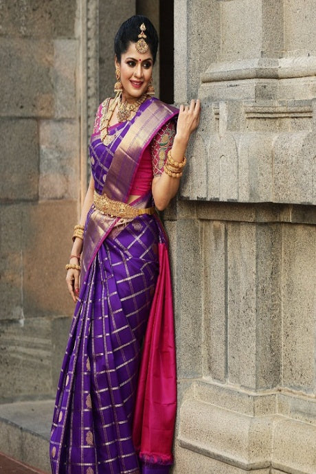 Light Purple Banarasi Silk Saree With Designer Blouse – STORI