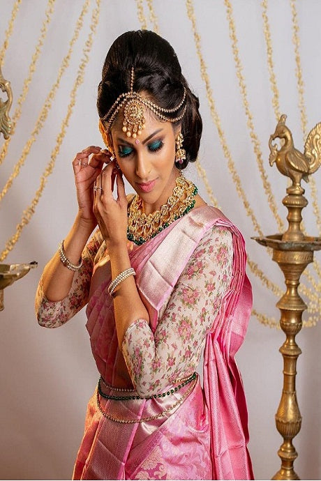 Banarasi Organza saree in light pink, adorable festive wear