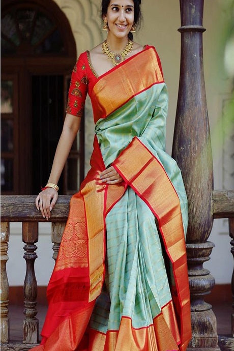 Classy Sky Blue colored Saree with designer blouse - Rent