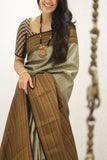 Glorious Dark Brown Cotton Silk Sequins Saree Design