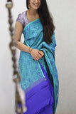 Blue Colored with Silver Border Tissue Linen Saree