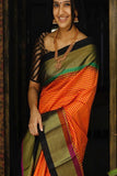 Pastel Orange Colored  Bengal  Silk Saree Design