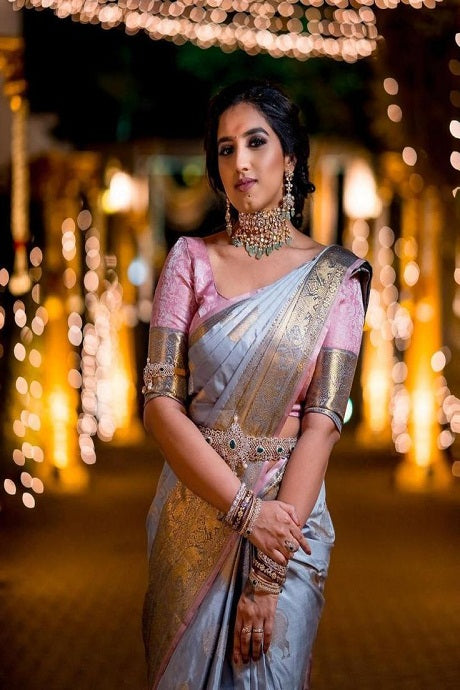 Grey Saree Bollywood Sari Indian Silk Saree Designer Party Wear