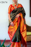 Entrancing Green And Orrenge Color Soft Silk Saree women clothes