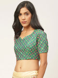 Women's Green Brocade Embroidered Readymade Saree Blouse