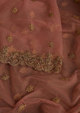 Peach Colored Embroidered Lace Boader Net Dupatta